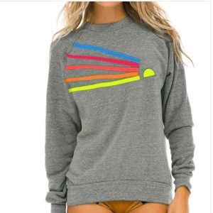 Aviator Nation grey crewneck with neon stripes